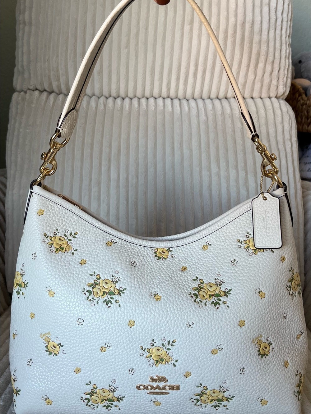 Coach White Floral Leather Hobo Bag